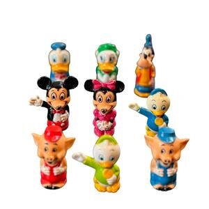 Vintage 1970's Lot of 10 Disney Character Pencil Toppers, Plastic